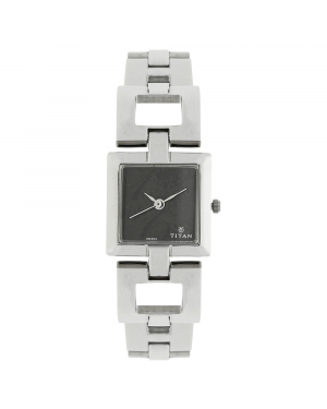 Titan Black Dial Silver Stainless Steel Strap Watch 2484SM03