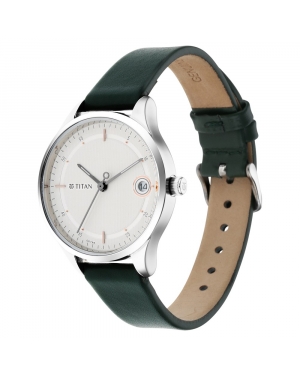 Titan Workwear Silver Dial Green Leather Strap Watch - 2649SL01
