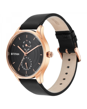 Titan Neo Workdays Black Dial Leather Strap Watch - 2670WL07