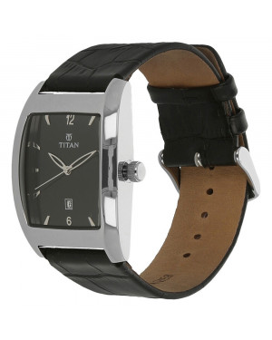 Titan Black Dial Black Leather Strap Watch 9171sl02