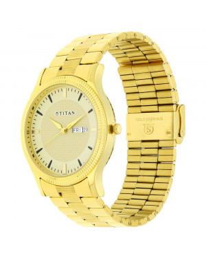 Titan Champagne Dial Yellow Stainless Steel Strap Watch-1650ym04