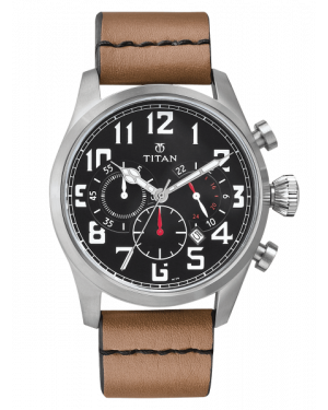 Titan Purple Analog Display Quartz Black Watch with Beige Strap Men's 9477SL01