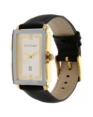 Titan Silver Dial Brown Leather Strap Watch-1485yl01