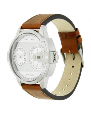 Titan Silver Dial Brown Leather Strap Watch-1608sl01