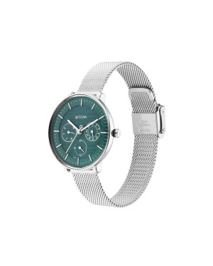 Titan Workwear Green Dial Silver Stainless Steel Strap Watch-2651sm02