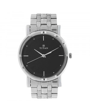 Titan Black Dial Silver Stainless Steel Strap Watch 1639SM02