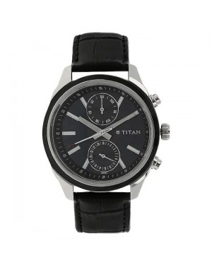 TITAN Workwear Watch With Blue Dial & Leather Strap For Men 1733KL01