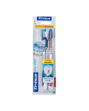 Trisa Extra Pro Vital Antibac Duo Pack Soft Toohtbrush (2 pc) With Cross-Sectional Fiber Arrangement