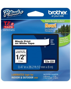 Genuine Brother TZe-231 Labelling Tape Cassette – Black on White, 12mm wide
