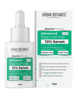 UrbanBotanics® 10% Niacinamide Face Serum for Acne, Acne Scars/Marks, Blemishes, Pigmentation & Oil Balancing with Zinc | Skin Clarifying Anti Acne Serum for Oily & Acne Prone Skin | 30ml