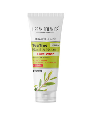 UrbanBotanics® Tea Tree, Basil & Purifying Neem Face Wash For Women & Men - Paraben Free - SLES Free - For Normal, Oily & Acne Prone Skin, 100ml