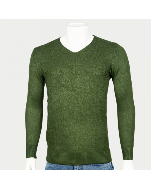 VIRJEANS Acrylic Woolen (VJC214) Heavy V-Neck Warm Sweater For Men-Green