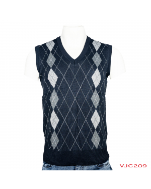 VIRJEANS Woolen (VJC209) V Neck Style Half Check Sweater For Men Winter Season -Blue