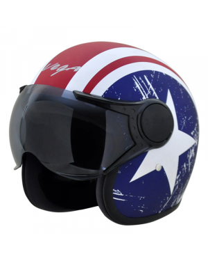Vega Jet Captain W/visor Dull Red Metallic Blue Helmet