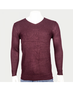 VIRJEANS Acrylic Woolen (VJC214) Heavy V-Neck Warm Sweater For Men-Burgundy