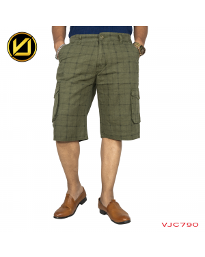 VIRJEANS (VJC790) Check Box Cargo Half Pant For Men-Olive