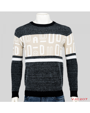 VIRJEANS (VJC207) Round Neck Warm Sweater For Men Winter Season - Black With Cream