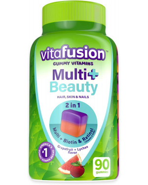 Vitafusion Multivitamin Plus Beauty – 2-in-1 Benefits – Adult Gummy with Hair, Skin & Nails Support (Biotin & Retinol – Vitamin A RAE) Daily, 90 Count