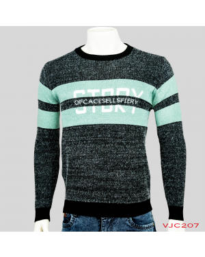 VIRJEANS Woolen (VJC207) Round Neck Warm Sweater For Men Winter Season-Black With Green