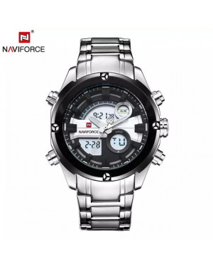 Naviforce Silver Band Dual Movement Wrist Watch For Men NF9088
