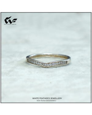 White Feathers V-Curved Silver Band Ring ( 3.2 g ) For Women 