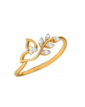 White Feathers Classic Leaves Diamond Ring for women