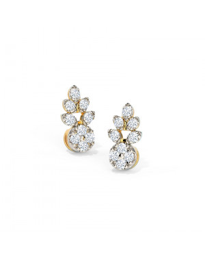 White Feathers Leaflet Cluster Diamond Stud Earrings for women