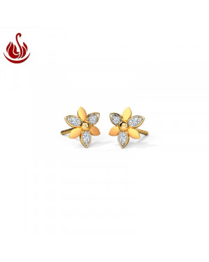 White Feathers Mini Floral Diamond Stud Earrings for women