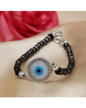 White Feathers Black Beads Evil Eye Bracelet for Women