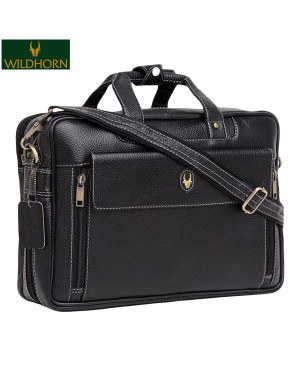 WildHorn 100% Genuine Leather Laptop Briefcase/Messenger Bag for Men fits laptop upto 15.5 inches(WH BG 502 Black))