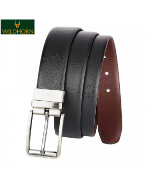 WILDHORN Nepal Black/Brown Reversible Formal Genuine Leather Belt for Men I Durable Buckle I Heavy Duty (WHBLT 552)