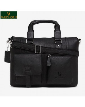 WildHorn Nepal Black Genuine Leather Laptop Messenger Bag For Laptop/Tablet upto 15.5 inches