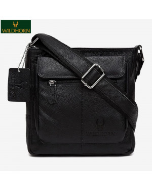 WildHorn Nepal Black Urban Edge 100% Genuine Leather Messenger Bag (MB 258 Black)
