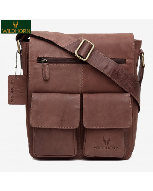 WILDHORN Nepal® Genuine Leather 11 inch Sling Messenger Bag for Men I Multipurpose Crossbody Bag I Travel Bag with Adjustable Strap I Utility Bag ( MB 231 Tan)
