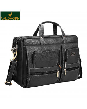 WILDHORN Nepal® Genuine Leather Multi Utility Laptop 16 in Bag for Men with Carry Handle & Adjustable Strap(WH BB 103 Black)