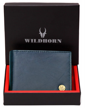 Wildhorn Nepal Genuine Leather Olive Blue Bifold Wallet Gift For Him (Wh 2052 Blue Crunch)