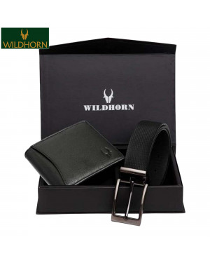 WILDHORN Nepal Gift Combo for Men - Black Leather Wallet and Black Leather Belt Men's Giftset (Combo WHEW1173BLK2)