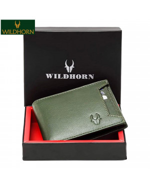 Wildhorn Nepal Green Premium Quality Leather Wallet With Attached Cardholder Wh1251 | Fashion Leather Wallet For Men