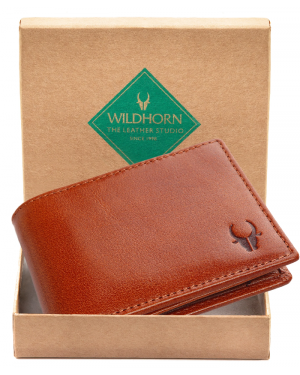 WILDHORN Nepal® Premium Top Grain Genuine Leather RFID Protected Tan Wallet for Men (WHWA002REDDISHTAN)