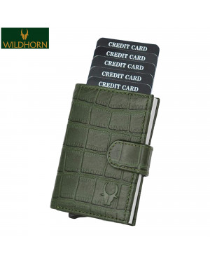 WildHorn Nepal RFID Protected 100% Genuine Leather Cardholder (CRD 001 Green Croco)