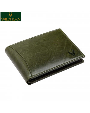 WildHorn Nepal RFID Protected 100% Genuine Leather wallet with gift box for Men ( WH 1173 Green Crunch )