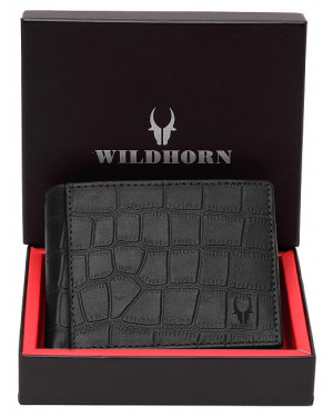 WildHorn Nepal RFID protected 100% Genuine Leather Wallet (Black Croco)