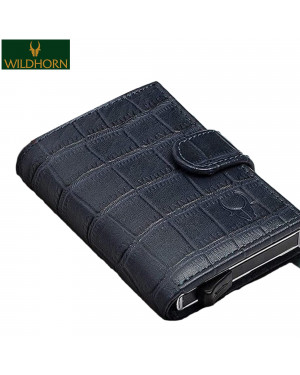 Wildhorn Nepal Rfid Protected 100% Genuine Leather Card Holder (Crd 001 Blue Croco) - Cardholder For Men And Women