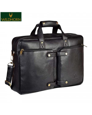WILDHORN Nepal® Top Grain Leather 16 inch Laptop Messenger Bag for Men I Office Bags I Travel Bags I Carry Handles with Adjustable Strap I Dimension : Length 16 inch Height 12 inch Width 4 inch (MB 588 BLACK)