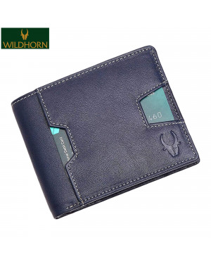 WildHorn Nepal RFID Protected Genuine Leather Blue Wallet for Men (WH 2710 Blue)