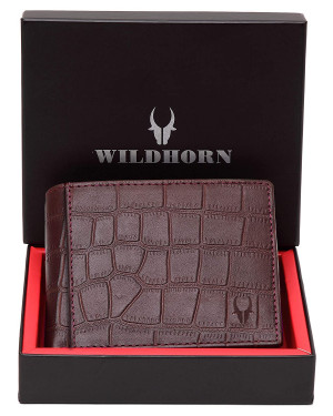 WILDHORN Nepal® RFID Protected Carter Premium Leather Wallet for Men (Maroon Croco)