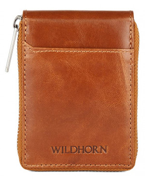 Wildhorn Nepal Genuine Leather Rfid Protected 9 Slot Vertical Credit Debit Card Holder I Zipper Money Wallet I Coin Purse I External Id Slot I Cash Compartment (Wh 2093 Tan Crunch)