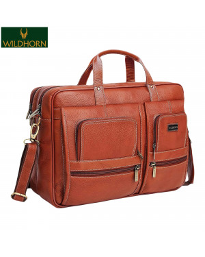 WILDHORN Nepal® Genuine Leather Multi Utility Laptop 16 in Bag for Men with Carry Handle and Adjustable Strap(WH BB 103 Tan)