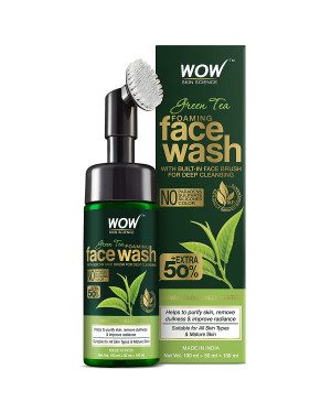 WOW Skin Science Green Tea Foaming Face Wash With Built-In Face Brush -150ml