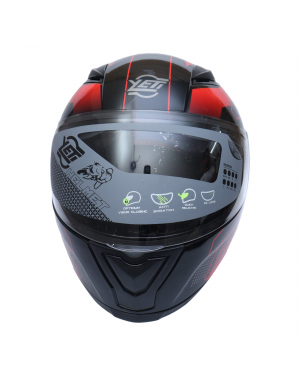 Yeti Helmets Rapid D-2 Black Red Double Visor Full Helmet (Washable)